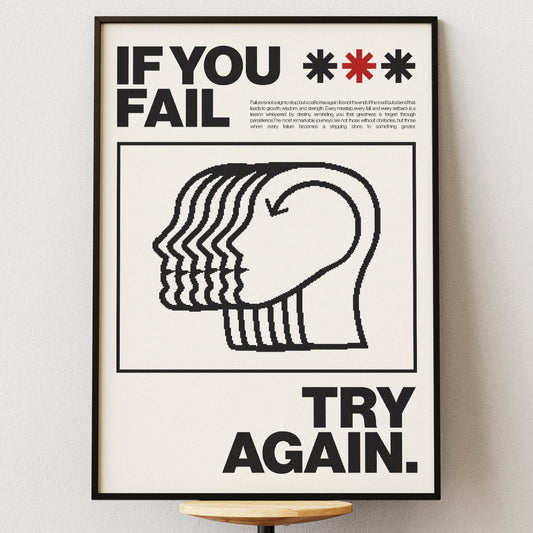 If You Fail Try Again - Minimalist Motivational Poster